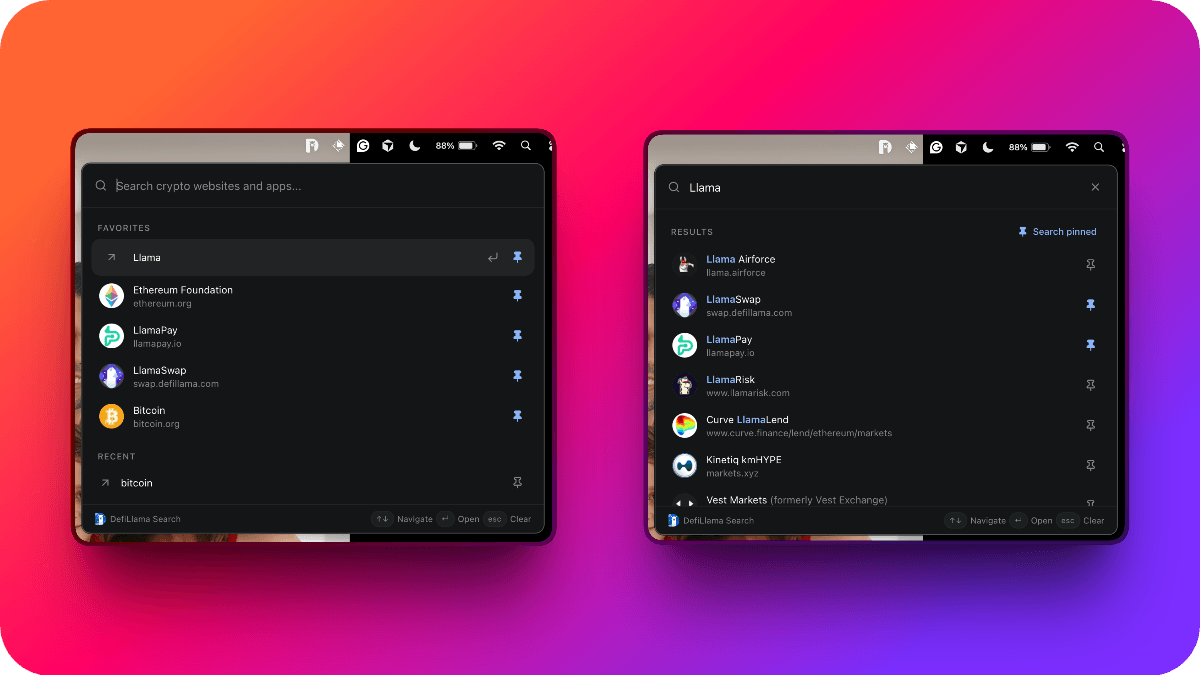 DefiLlama Search screenshot
