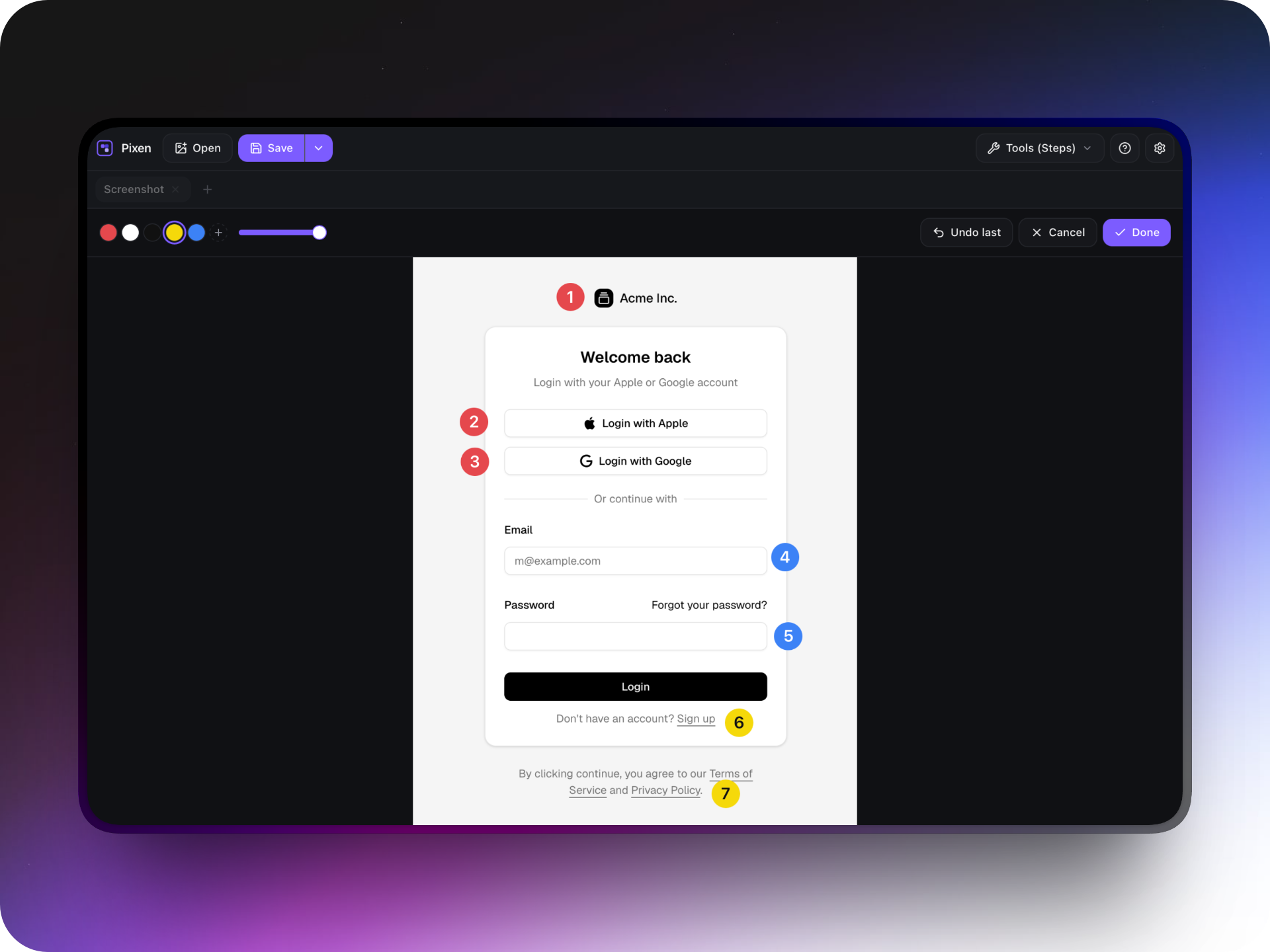 Add numbered steps to screenshots